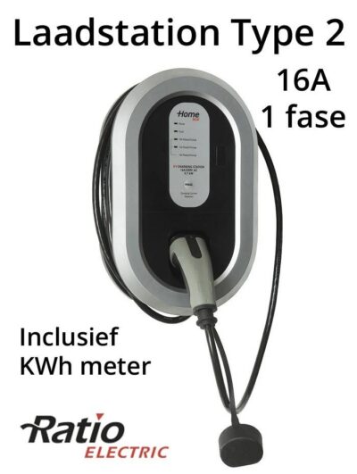 EV Home Box Plus Laadstation type 2, 1 fase 16A, rechte laadkabel + KWh meter