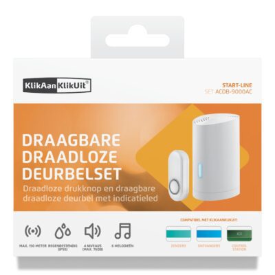 KlikAanKlikUit ACDB-9000AC Mobiele draadloze deurbelset Slimme deurbel Wit