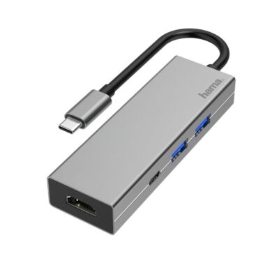 Hama USB-C-multiport-adapter, 4-poorts, 2x USB-A, USB-C, HDMI USB Hub Grijs